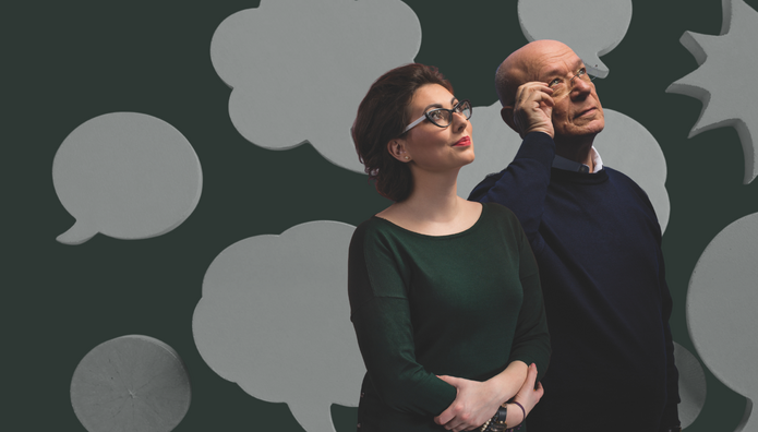 kolorowe zdjęcie przedstawiających dwoje badaczy patrzących z ufnością w przyszłość