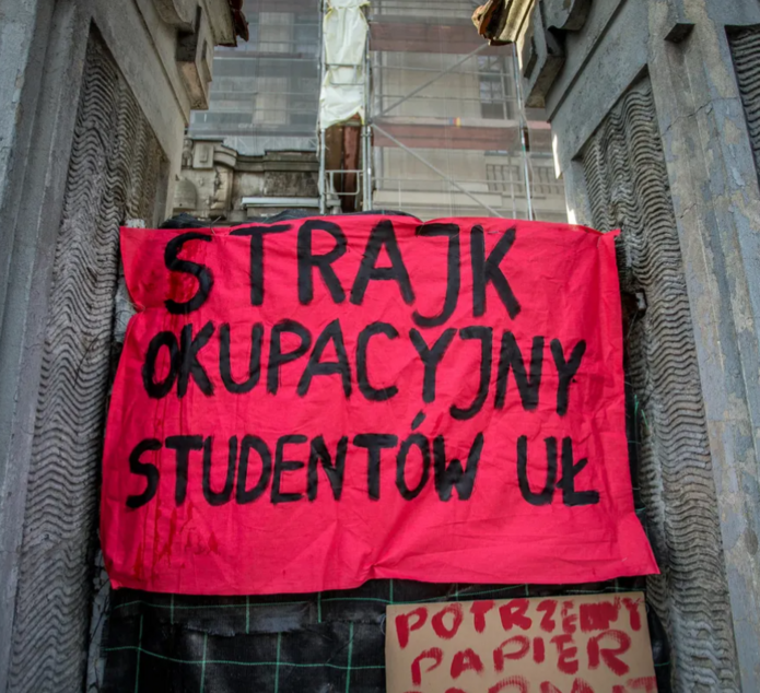 Banner strajku studentów