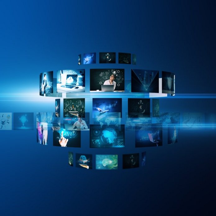 a decorative element: creative digital picture gallery on blue background