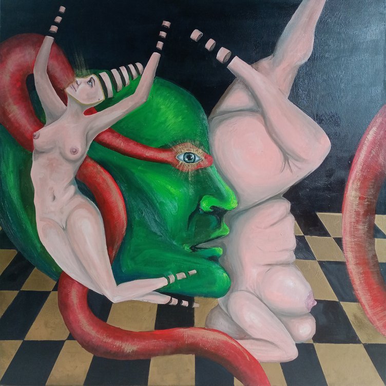 Alicja Dudzińska, Pathos of the Primary Complex, acrylic and oil on canvas (2024)