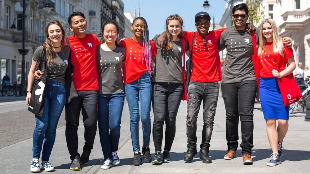a group of international students in Piotrkowska Street