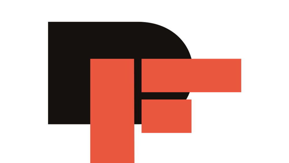 logo of the Festival, a set of letters - black D and red F