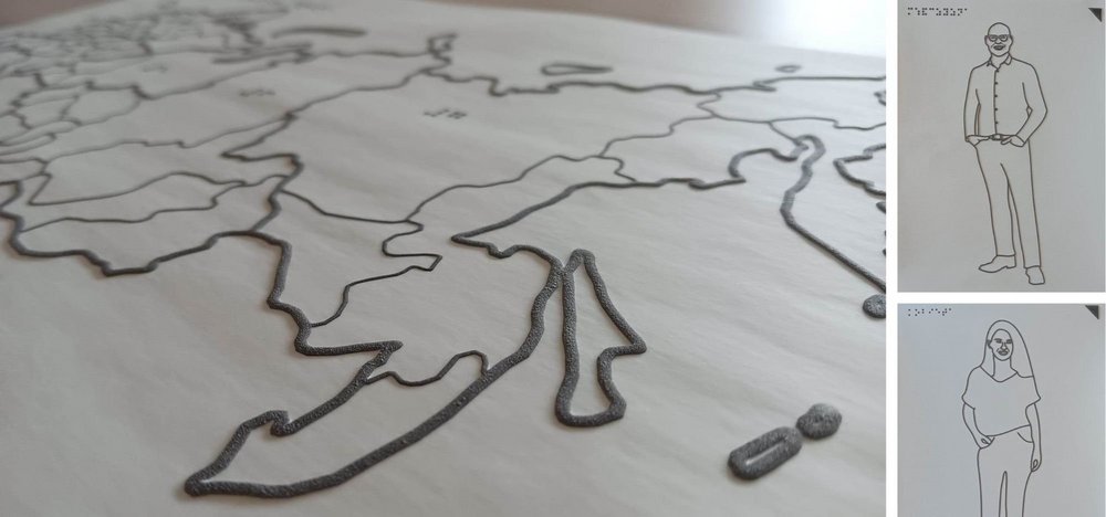 A collage of photos of teaching aids on the swell paper