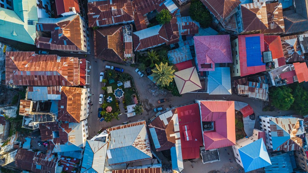 Aerial. Stone town, Zanzibar, Tanzania. Aerial. Stone town, Zanzibar, Tanzania