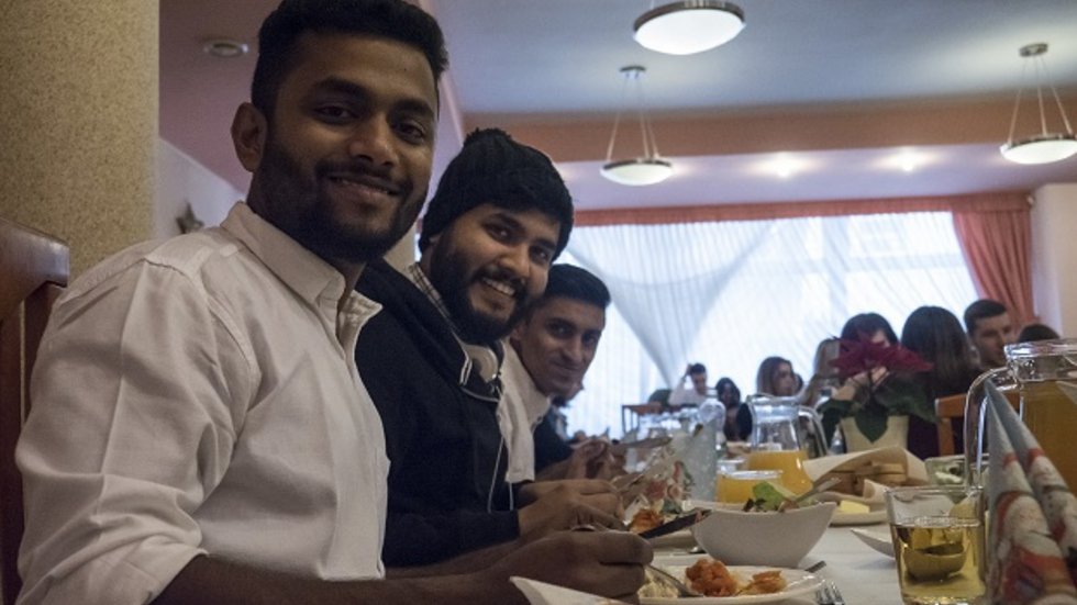 international students of the University of Lodz at a Christmas table
