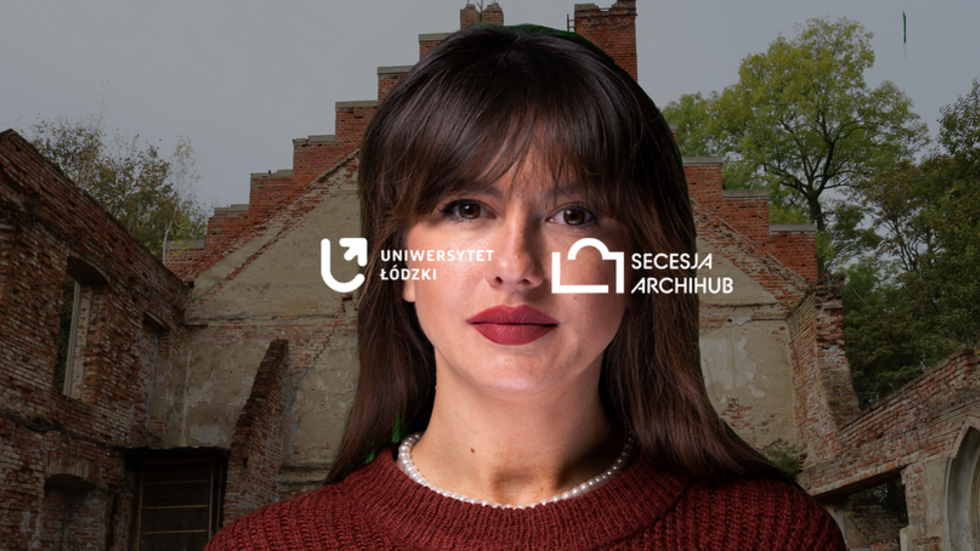 Zdjęcie portretowe dr Anny Majewskiej na tle ruiny budynku