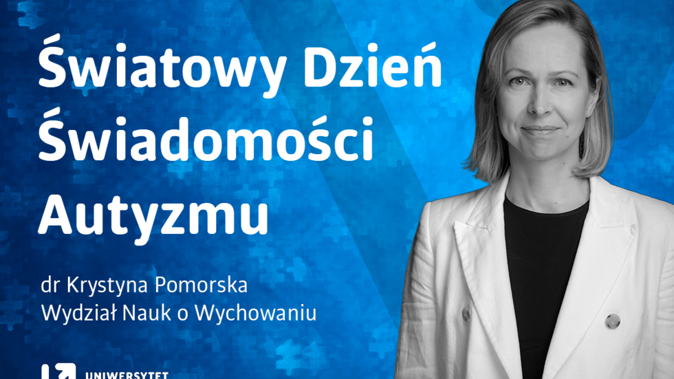 The graphic showing Dr Krystyna Pomorska with information about World Autism Awareness Day