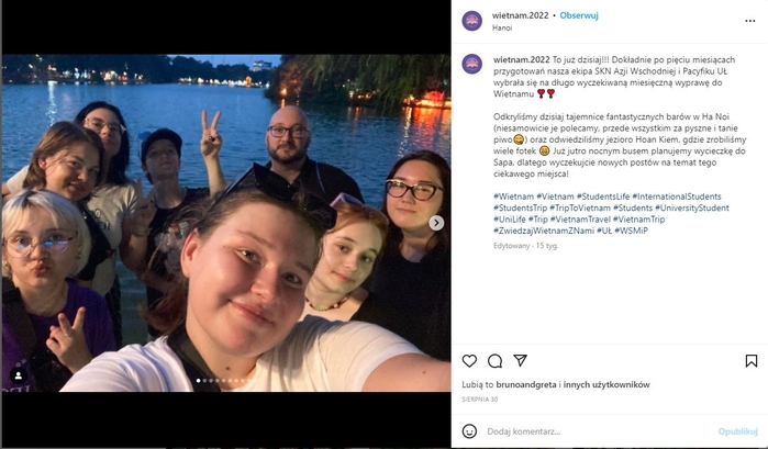 zrzut ekranowy profilu koła naukowego