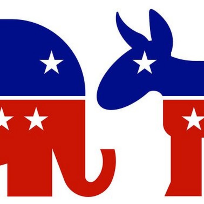 Słoń i osioł w barwach amerykańskich