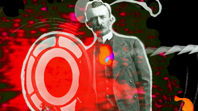 grafika ze starym zdjęciem mężczyzny, na grafice znajduje się zdjęcie Nathana B. Stubblefielda (domena publiczna) oraz został wykorzystany fragment pracy video Darka Pietraszewskiego