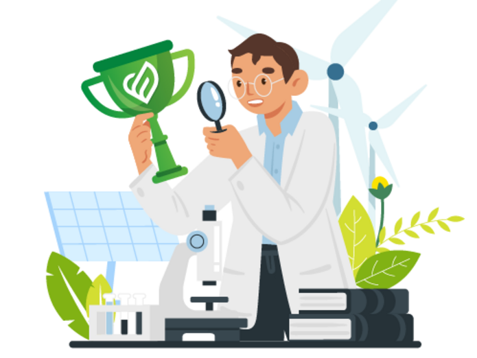 grafika konkursu z młodym naukowcem z trofeum