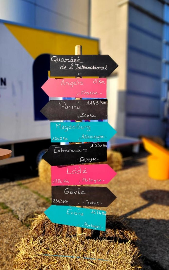 A stack of sticky notes with the names of European cities