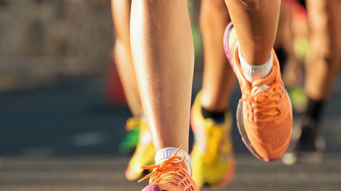 Ground-level view of runners shoes