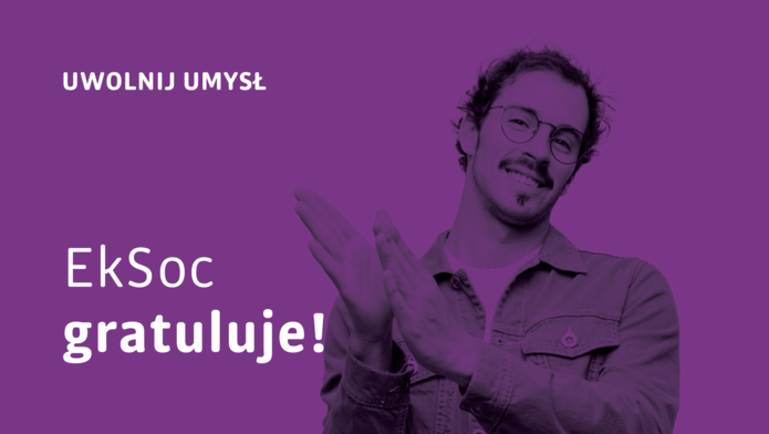 klaszczący mężczyzna i napis EkSoc gratuluje
