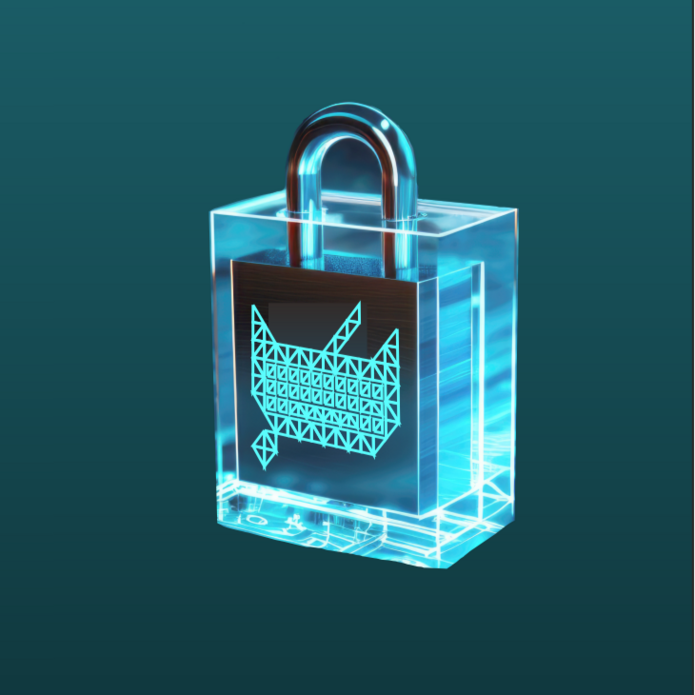 niebieska kłódka na ciemnozielonym tle