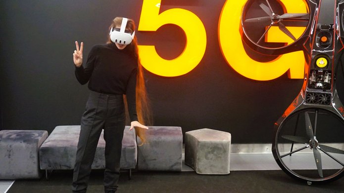 A woman wearing VR headset