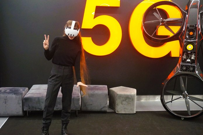 A woman wearing VR headset