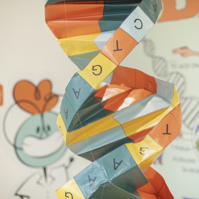 Instalacja artystyczna przedstawiająca łańcuch DNA