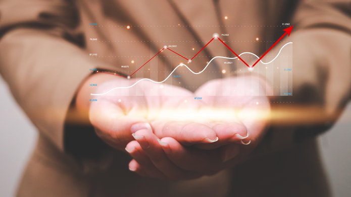 View of a virtual graph held in hands