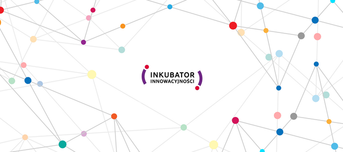 logotyp programu napis inkubator innowacyjności na białym tle z elementami kolorowymi