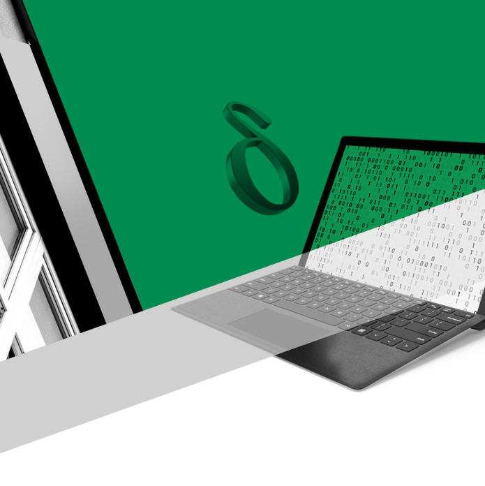 grafika ilustracyjna - laptop z kodem binarnym