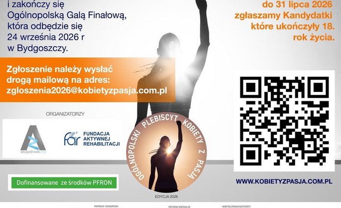 Plakat lebiscytu Kobiety z pasją 2026 z QRkodem