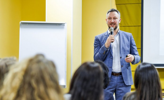 a speaker during a presentation