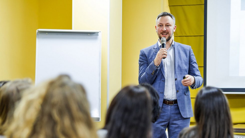 a speaker during a presentation