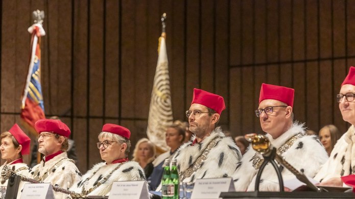 Rectors of public universities in Lodz wearing ceremonial attire