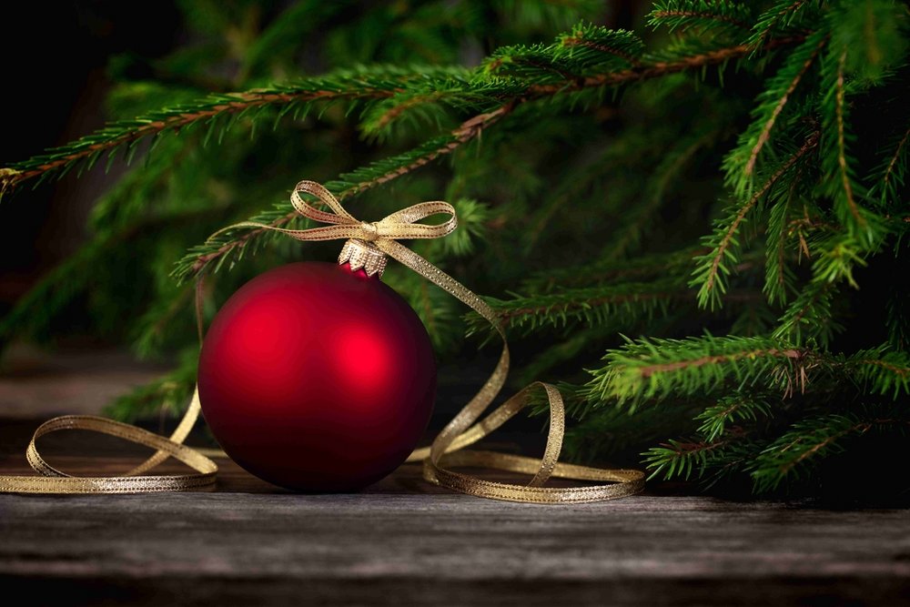 Christmas decoration with red ball.