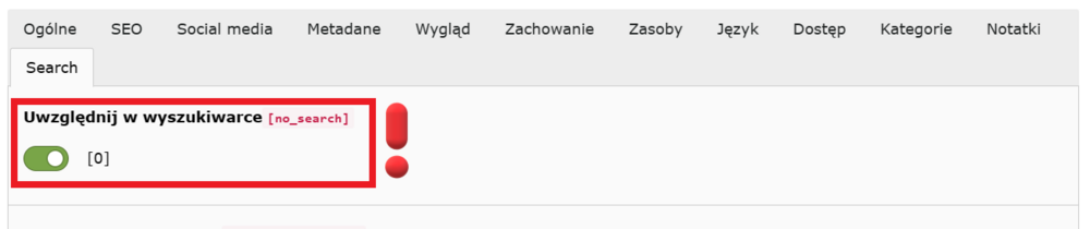 Na zrzucie ekranu pokazano miejsce, w którym można wyłączyć widoczność strony w wyszukiwarkach.
