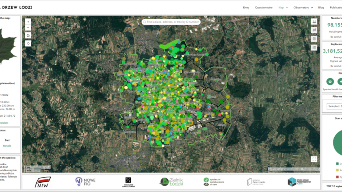 mapa drzew w Łodzi