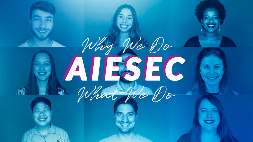 Inscription Why we do what we on the background of smiling faces