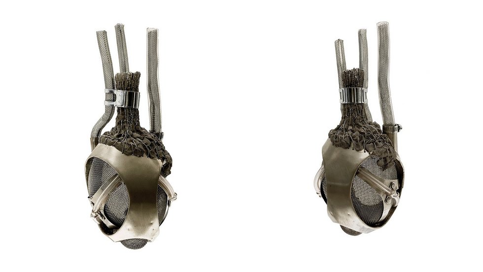 Photo of original objects from the "Tomorrow You" exhibition with an artificial heart motif