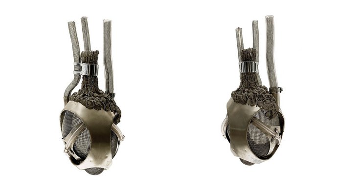 Photo of original objects from the "Tomorrow You" exhibition with an artificial heart motif