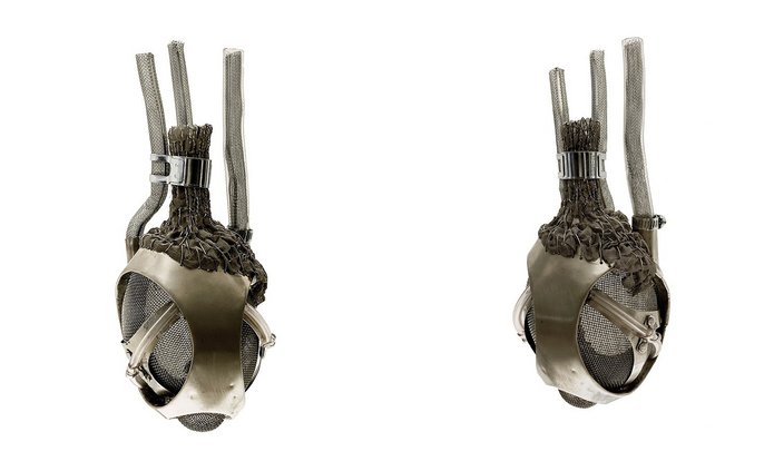 Photo of original objects from the "Tomorrow You" exhibition with an artificial heart motif