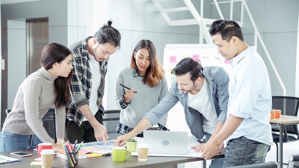 a decorative element: a group of people working together
