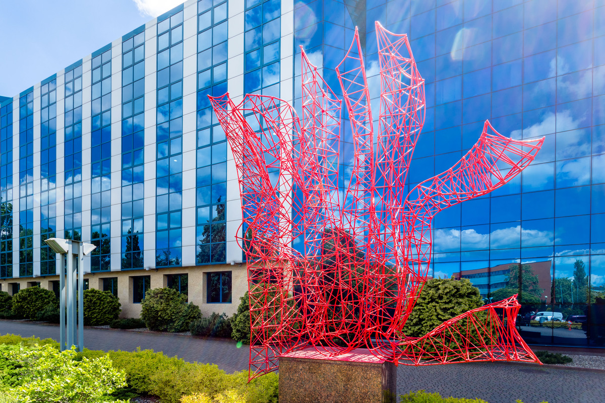 the sculpture outside the University of Lodz Library