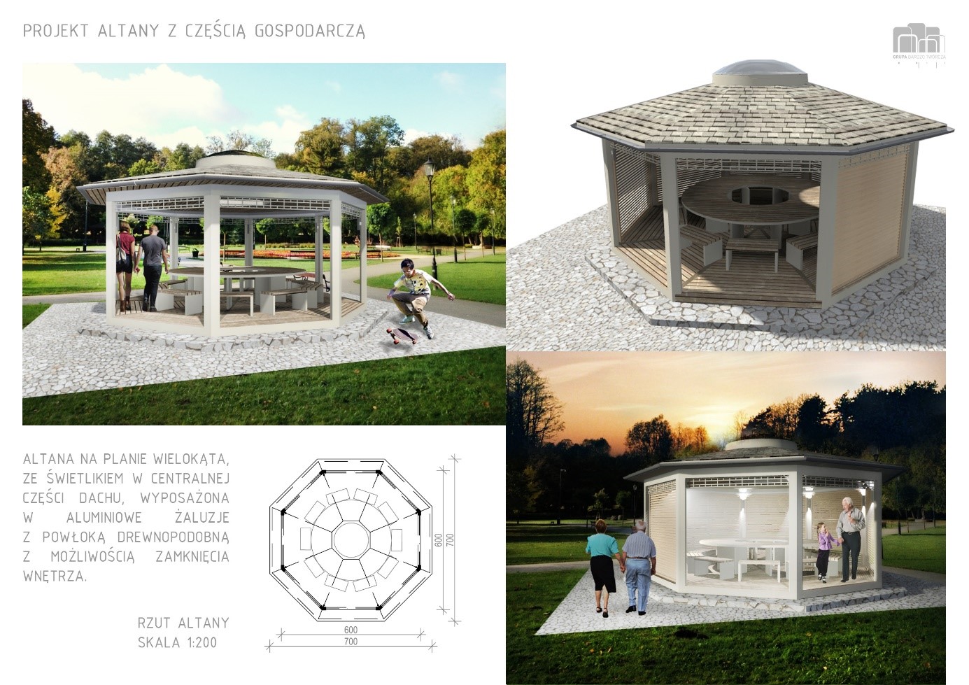 Wizualizacja Ogrodu Botanicznego - projekt altany z częścią gospodarczą