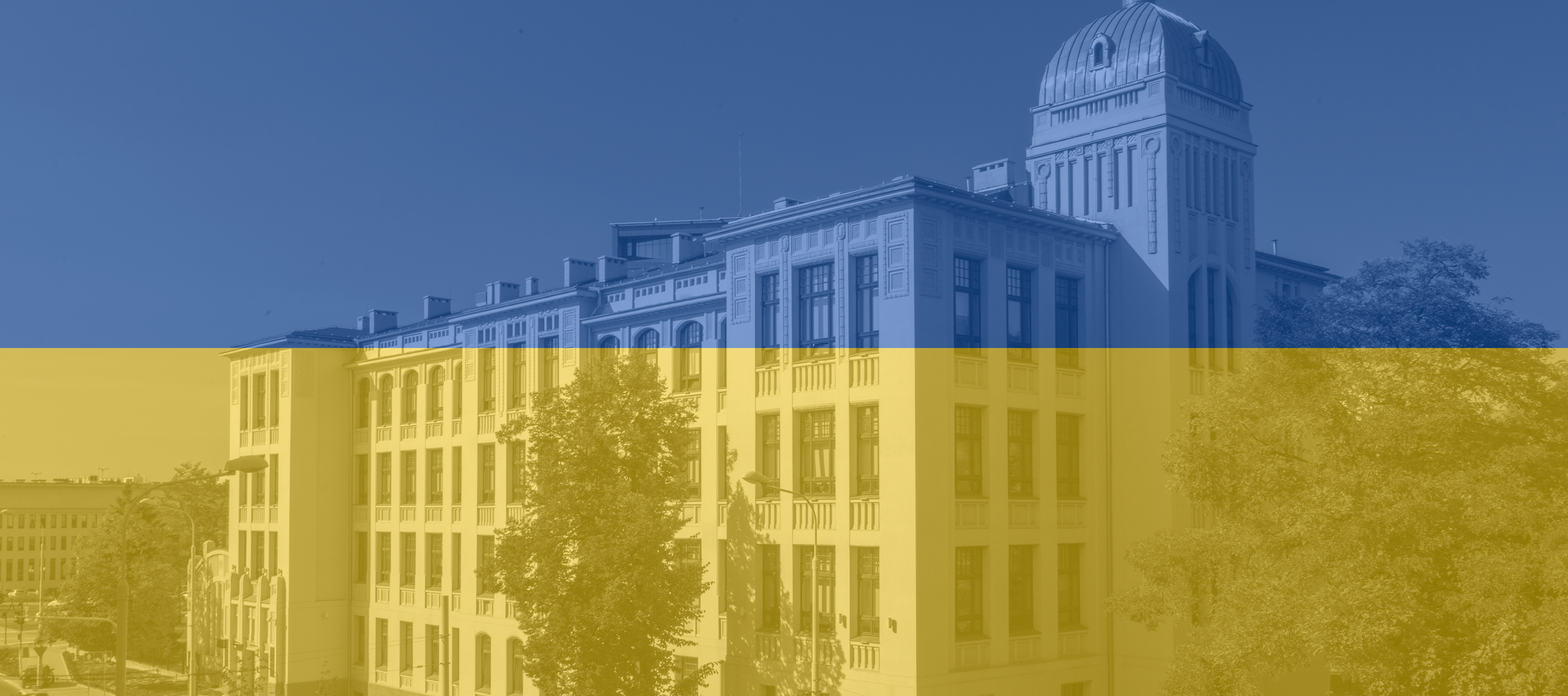 Rektorat UŁ w kolorach flagi Ukrainy