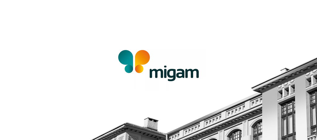 A graphic showing a fragment of the University of Lodz Rector's Office building with the Migam logo