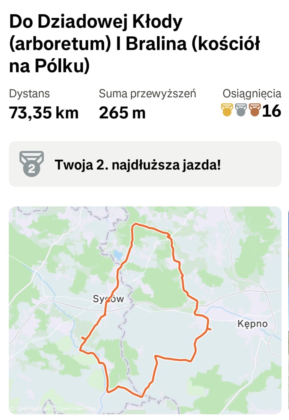 printscreen przedstawia mapę z przebytą trasą