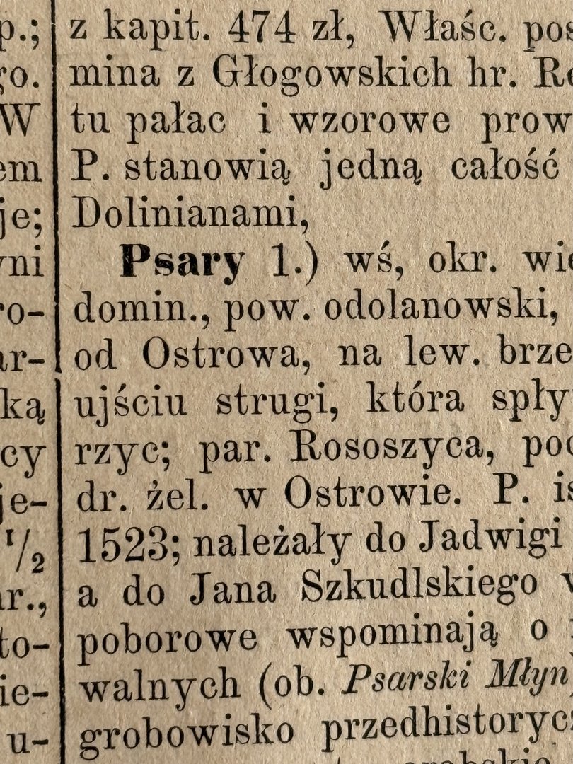 a photo of the dictionary page with the entry Psary