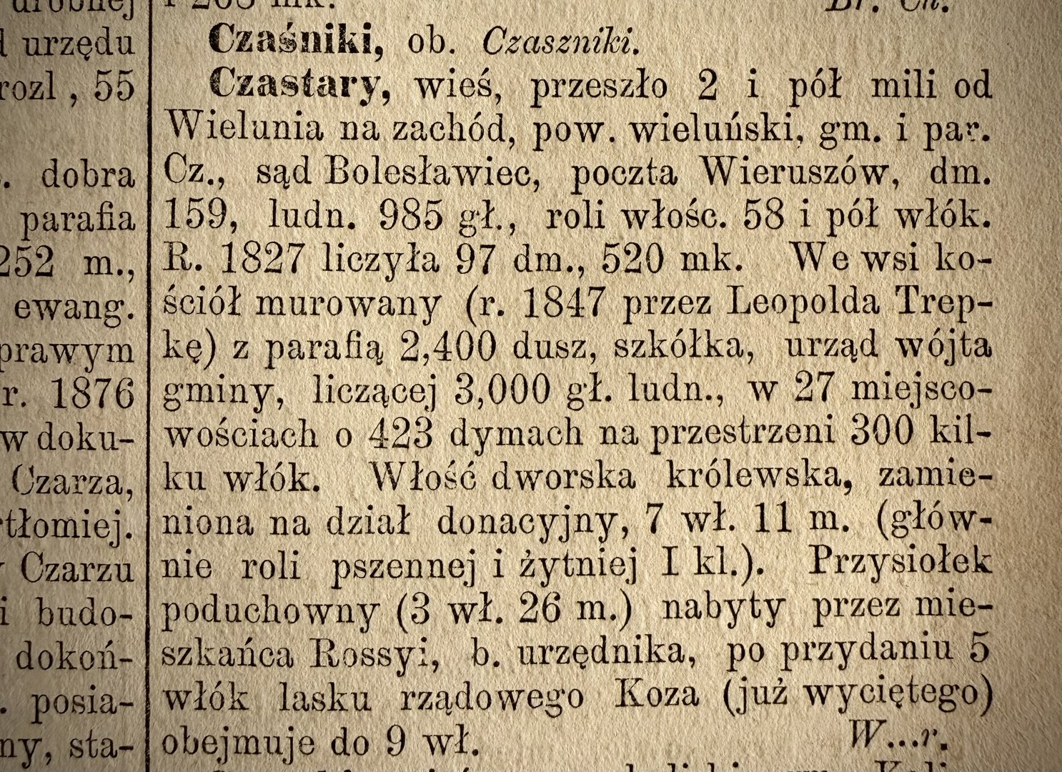 a photo of the dictionary page with the entry Czastary