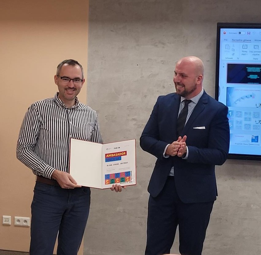 Ambasador MSCA na UŁ prof. Łukasz Półtorak i dr Przemysław Ciborek, dyrektor CWP UŁ