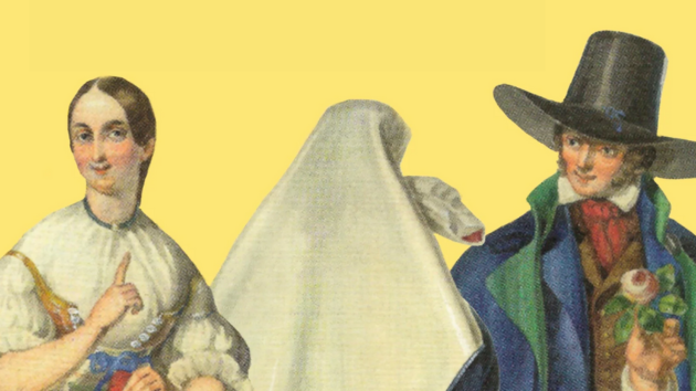kolorowa grafika przedstawiająca parę Ślązaków z początku XIX wieku.