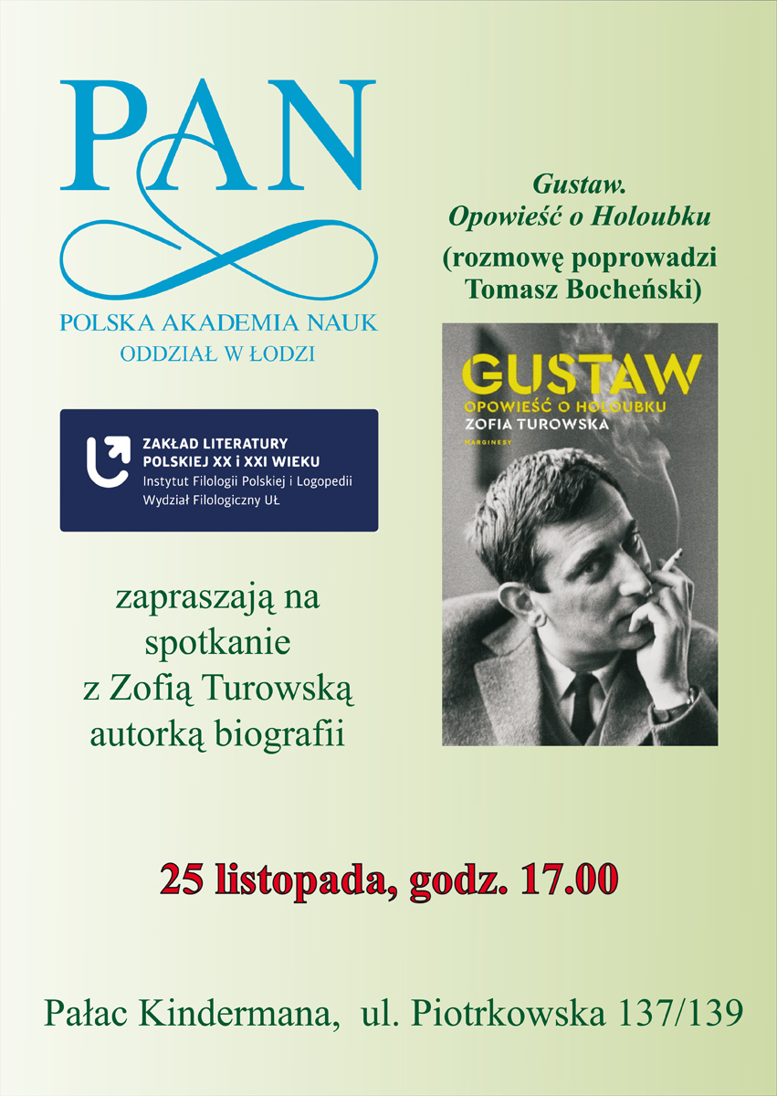 plakat zapraszający na wydarzenie z okładką książki o Gustawie Holubku