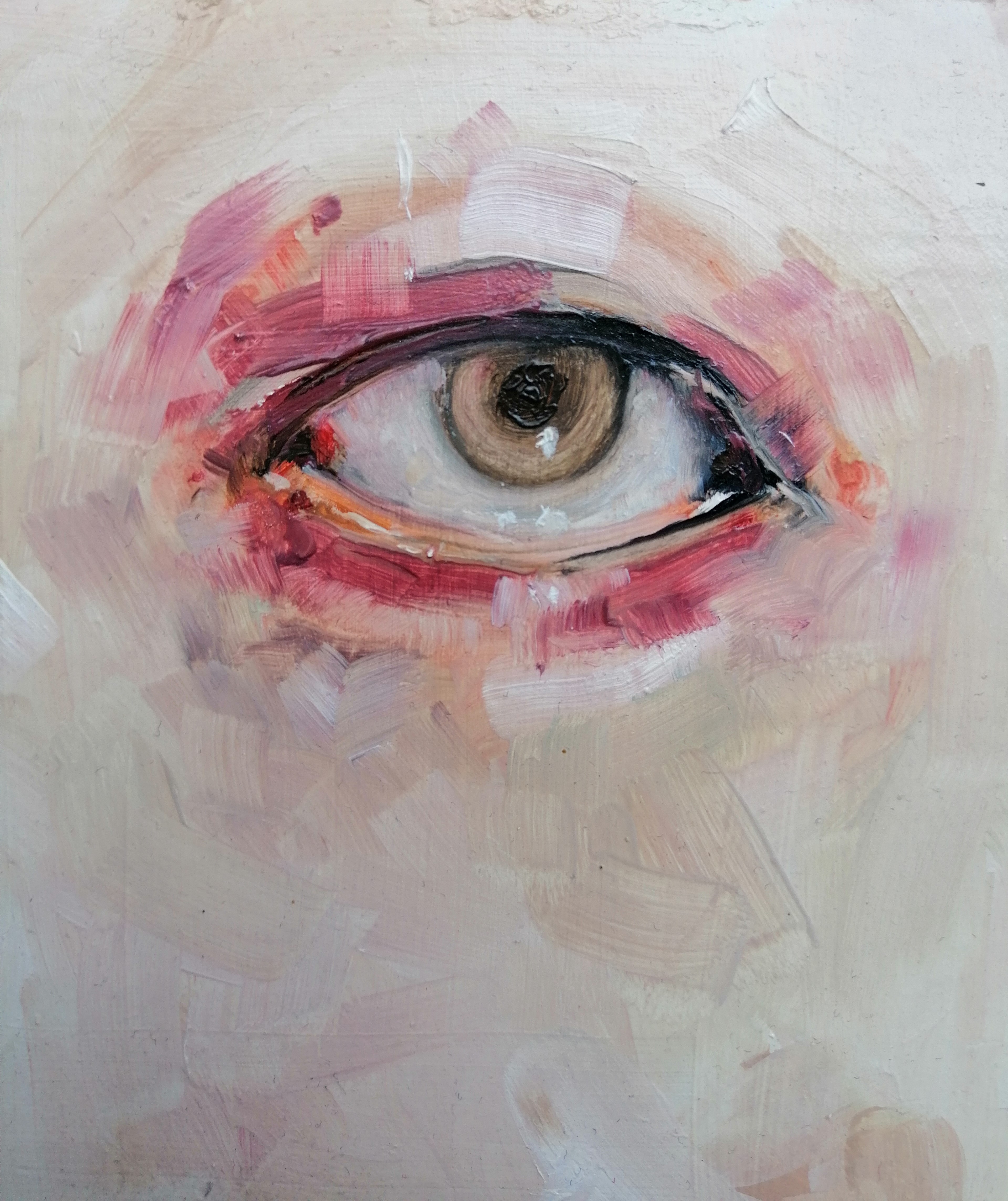 namalowane oko na różowym tle