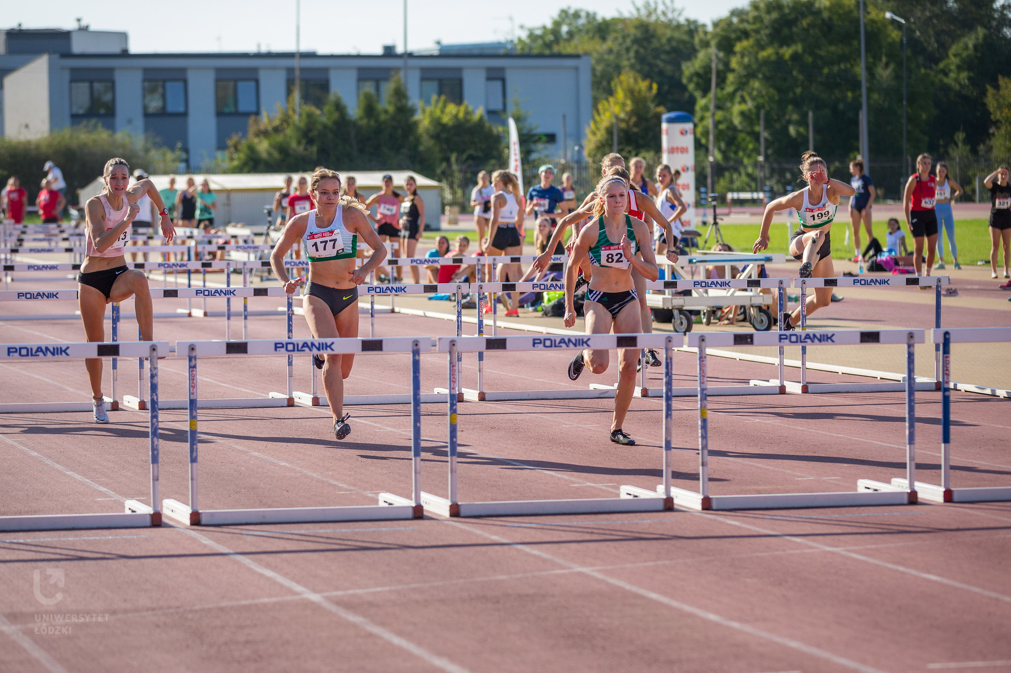 sportowcy skaczący przez płotki